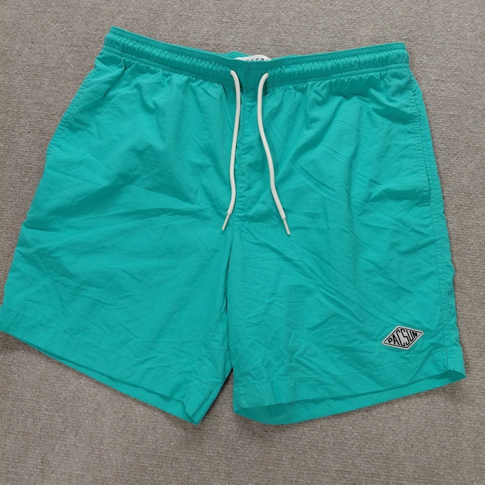 Pacsun Swim Trunks MEDIUM Men's Nylon Aqua Gree Teal Pocket Mesh * LINER REMOVED